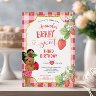 Convites Berry Sweet Strawberry African Girl aniversário de