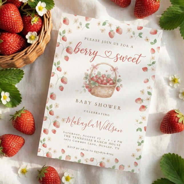 Convites Berry Sweet Strawberry Basket Baby Shower (Criador carregado)