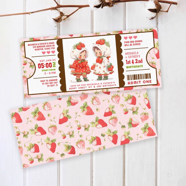 Convites Berry Sweet Strawberry - bilhete de aniversário (Criador carregado)