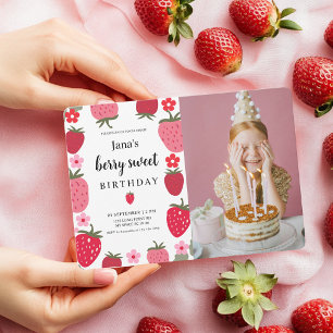 Convites "Berry Sweet Strawberry Birthday com Foto
