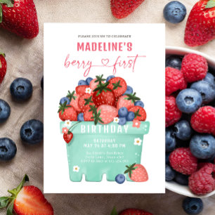 Convites Berry Sweet Strawberry Blueberry Primeiro Aniversá