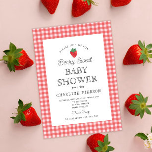 Convites Berry Sweet Strawberry Chá de fraldas Rosa