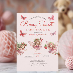 Convites Berry Sweet Strawberry Chá de fraldas Rosa