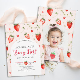 Convites Berry Sweet Strawberry Cute Photo 1st Birthday