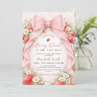 Convites Berry Sweet Strawberry Elegant Girl Baby Shower