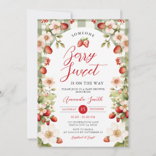 Convites Berry Sweet Strawberry Gingham Floral Chá de frald