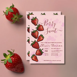 Convites Berry Sweet Strawberry Heart Chá de fraldas