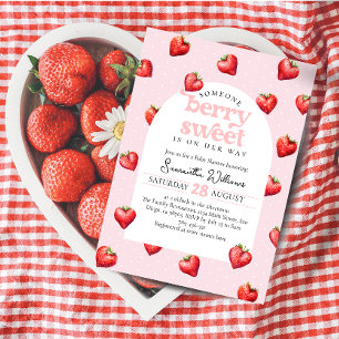 Convites Berry Sweet Strawberry Heart Girl Chá de fraldas