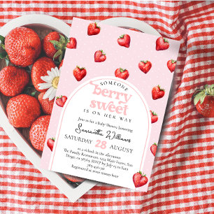 Convites Berry Sweet Strawberry Heart Girl Chá de fraldas