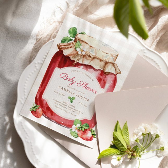 Convites Berry Sweet Strawberry Jam Pink Chá de fraldas (Criador carregado)