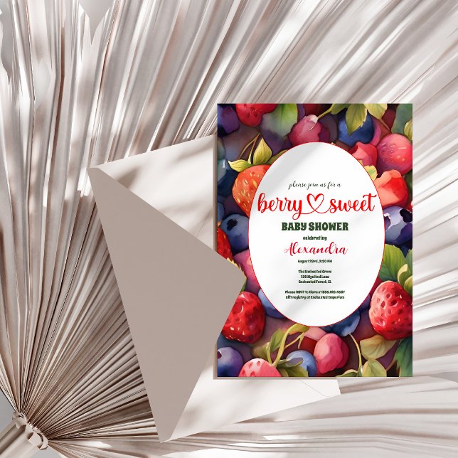 Convites Berry Sweet Strawberry Red Blue Chá de fraldas (Criador carregado)