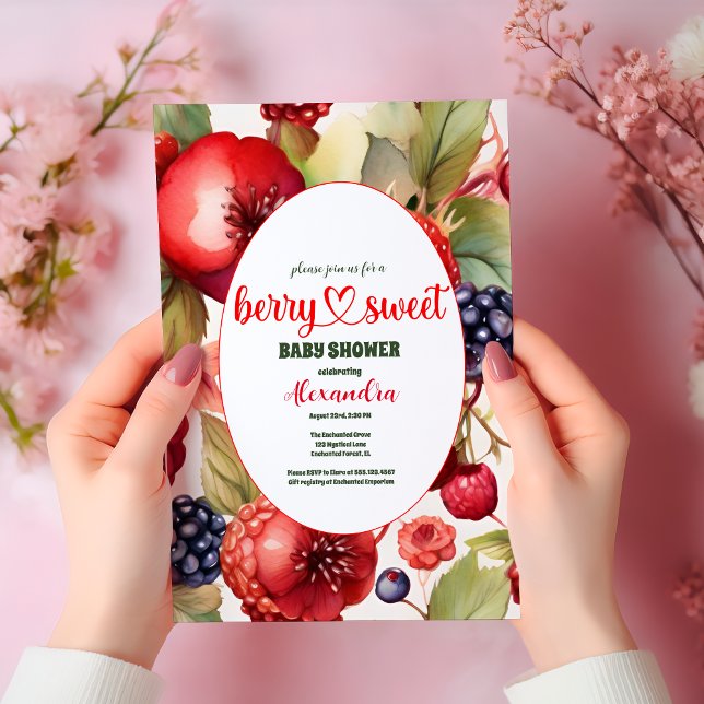 Convites Berry Sweet Strawberry Red Blue Chá de fraldas (Criador carregado)