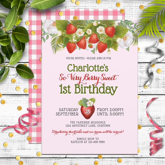 Convites Berry Sweet Strawberry Theme Girl's Birthday (Criador carregado)
