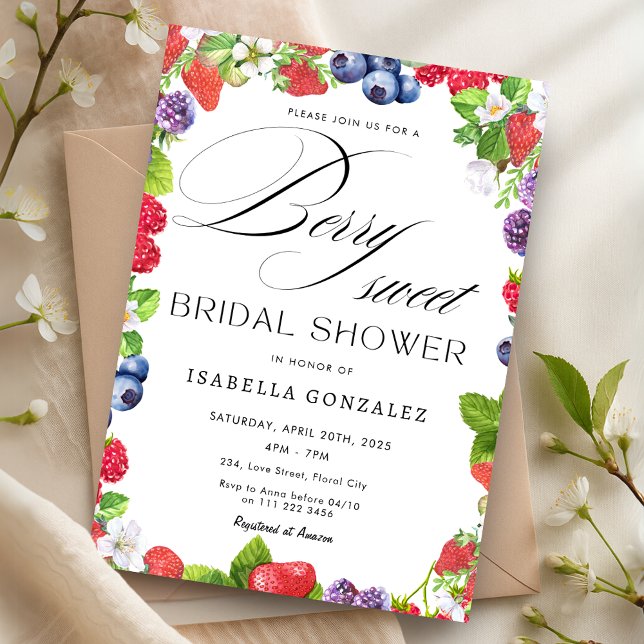 Convites Berry Sweet Strawberry Wilries Chá de panela (Berry Sweet Strawberry Wild Berries Bridal Shower Invitation)