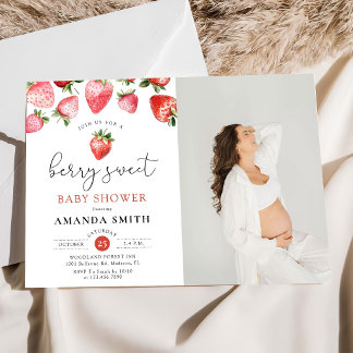 Convites Berry Sweet Summer Strawberry Baby Photo