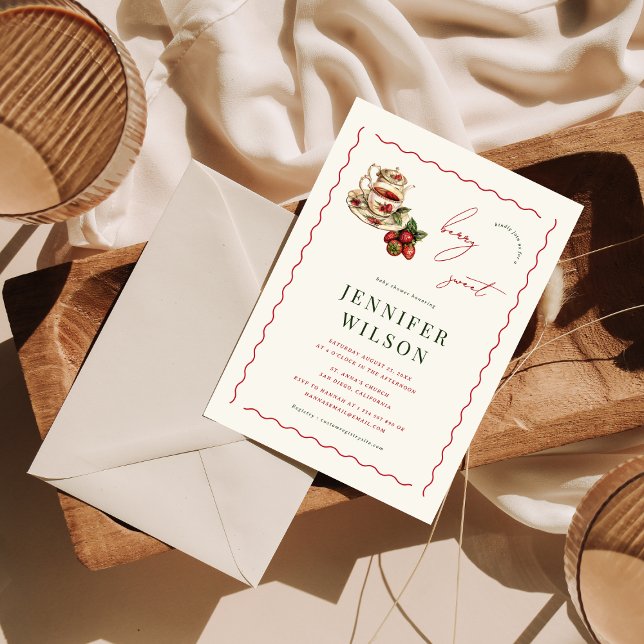 Convites Berry Sweet Tea Party Strawberry Chá de fraldas (Criador carregado)