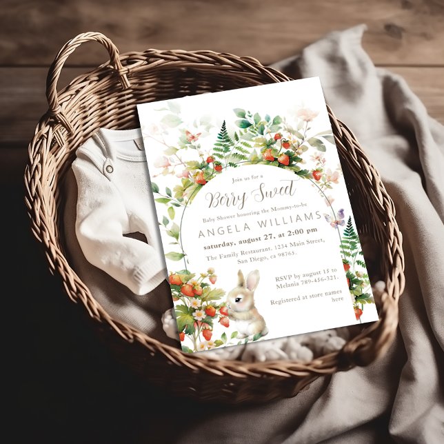 Convites Berry Sweet Woodland Chá de fraldas Strawberry (Criador carregado)