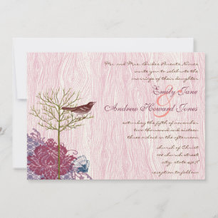 Convites Berry Vintage Bird em WoodGrain Weding Invitation