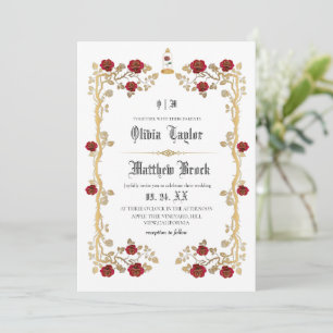 Convites Besta Dourada & Conto de Fadas do Casamento Justo
