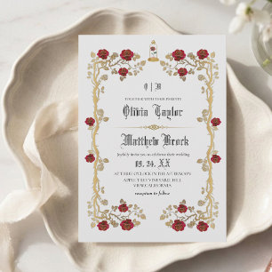 Convites Besta Dourada & Conto de Fadas do Casamento Justo