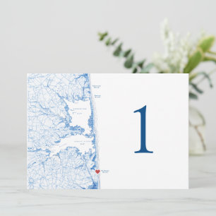 Convites Bethany Beach DE Map Blue Wedding Table Numbers
