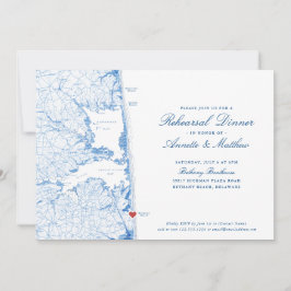 Convites Bethany Beach DE Map Marinho Blue Janto de ensaio