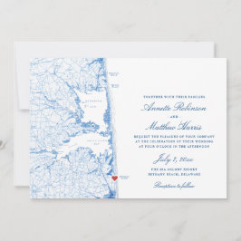 Convites Bethany Beach DE Map Marinho Elegante Casamento Az
