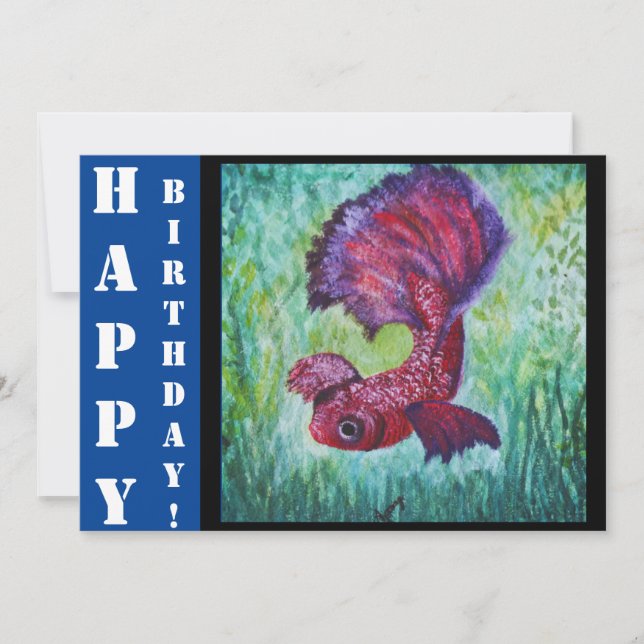 Convites Betta fish watercolor contemporany art (Frente)