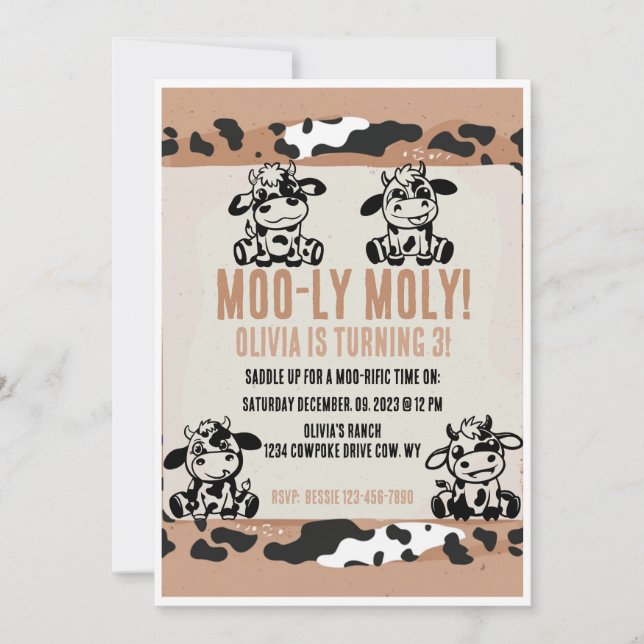 Convites Bezerra Divertida da Vaca Leiteira Moo-ly Moly (Frente)