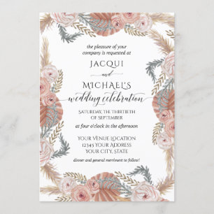 Convites BHO Pampas Grass Tropical Watercolor Blush Floral