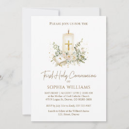 Convites Bible Candle Cross First Holy Communion Invitation