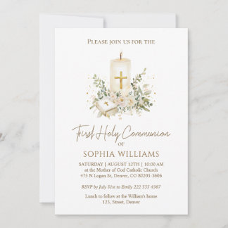 Convites Bible Candle Cross First Holy Communion Invitation
