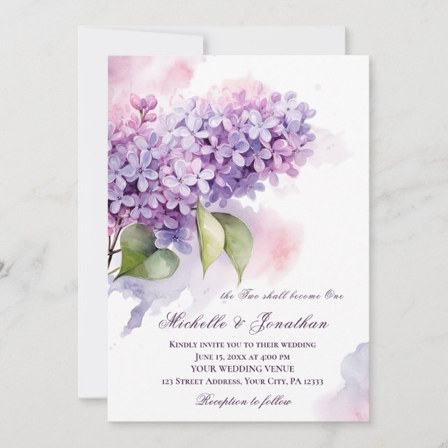 Convites Bíblia Cristã Flor Lilac Casamento Verso (Frente)