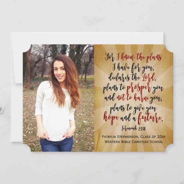 Convites Bíblia Cristã Jeremiah Graduação de Foto Versa (Frente)