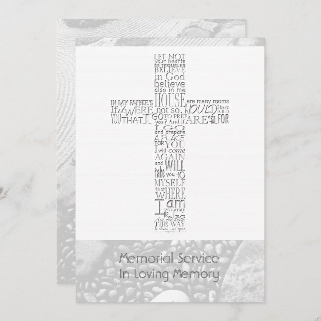 Convites Bíblia Versa John 14 Memorial Service 3 (Frente/Verso)