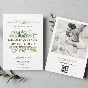 Convites Bíblia Verse Católica Casamento QR Código moderno