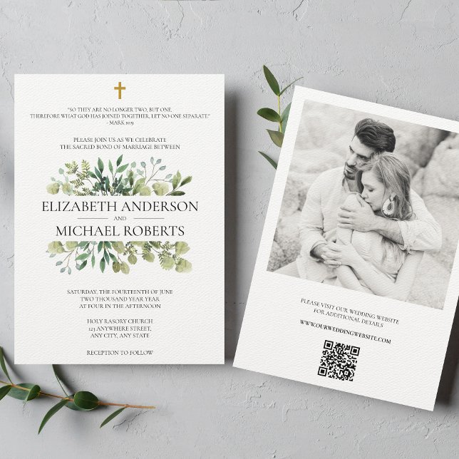 Convites Bíblia Verse Católica Casamento QR Código moderno (Criador carregado)