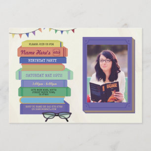 Convites Biblioteca de Aniversários do Livro Convidar Lendo