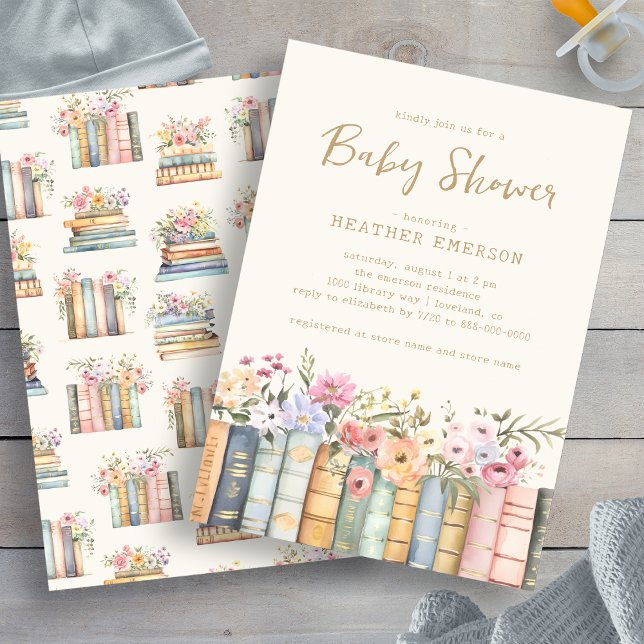 Convites Biblioteca de Livros (Wildflower Books Library Bridal Shower Invitation by Painted Paperie
)