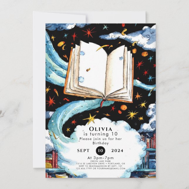 Convites Biblioteca do Boho — Simples Storybook Birthday (Frente)