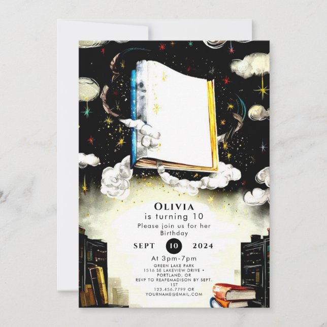 Convites Biblioteca Fairytale Personalizado Storybook Anive (Frente)