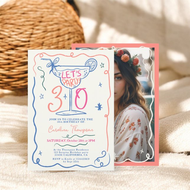 Convites Bicho de 30 anos, com um rabisco esquisito (Boho fun quirky whimsical scribbles 30 birthday invitation)