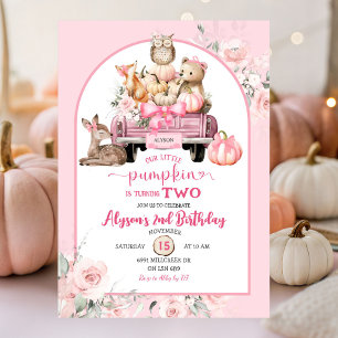 Convites Bichos de Papoila Rosa Aniversário de Abóbora Pequ