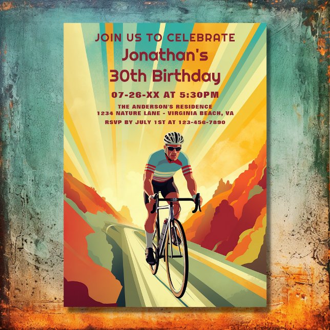 Convites Bicicleta de bicicleta de bicicleta na estrada Ret (Front - Retro Road Cyclist Cycling Bike Birthday Invitation)