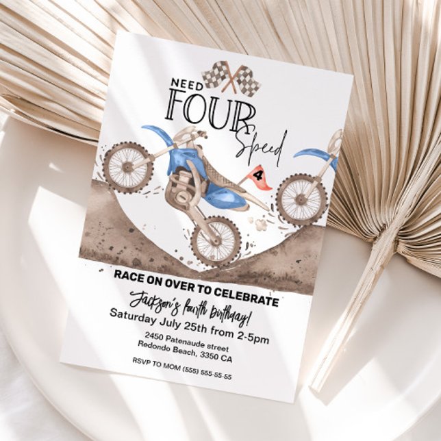 Convites Bicicleta de terra azul 4º aniversário Precisa de  (Criador carregado)