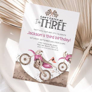 Convites Bicicleta de terra rosa aniversário de 3 anos - Nã