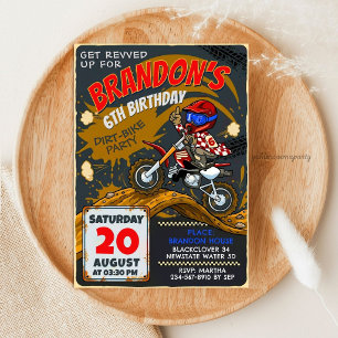 Convites Bicicleta de Terra Vermelha Motocross Aniversário