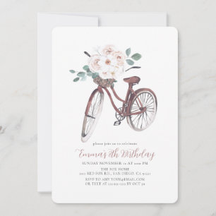 Convites Bicicleta Floral Garota Aquarela Aniversário