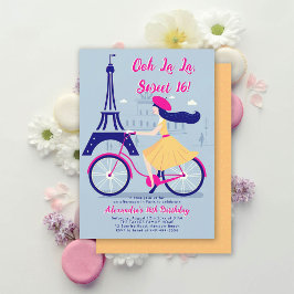 Convites Bicicleta Paris Eiffel Ooh La Blue Yellow Sweet 16