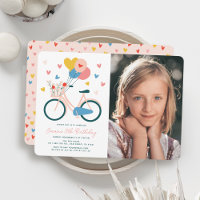 Bicicleta Rosa Balões e Corações Foto de Aniversár